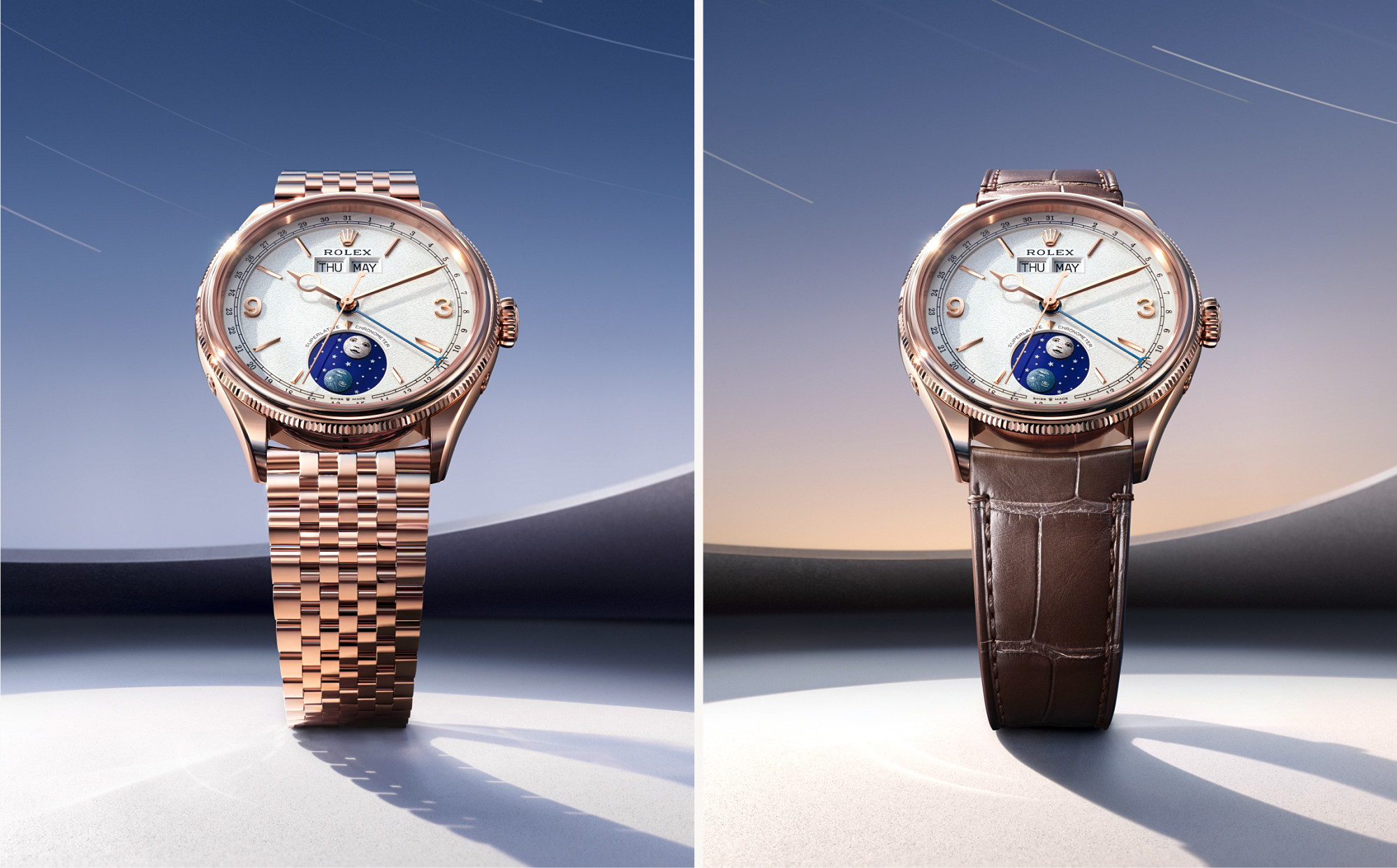Settimo bilezikli ve timsah derisi kayışlı Rolex Perpetual Padellone