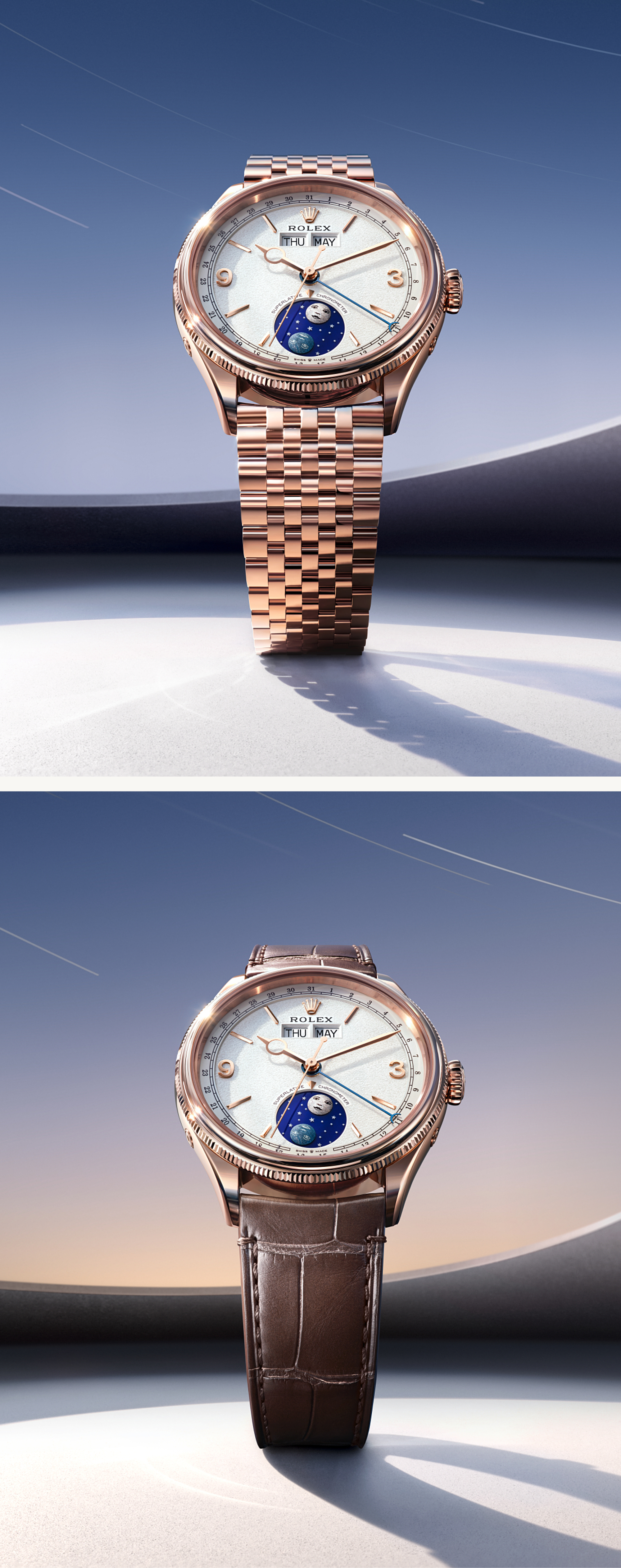Settimo bilezikli ve timsah derisi kayışlı Rolex Perpetual Padellone