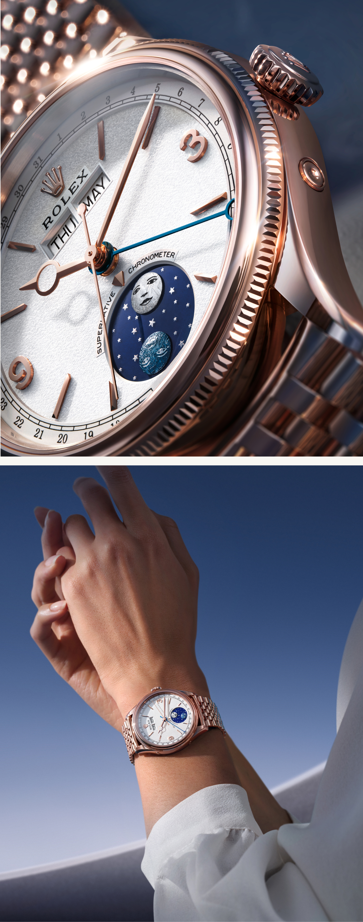 Rolex Perpetual Padellone kadranı ve bilekte